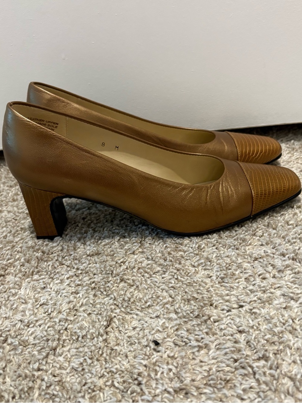 Etienne Aigner Tan Leather Mid Block Heel Pumps